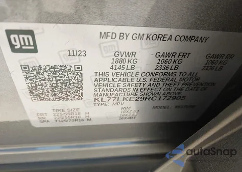 2024 Chevrolet Trax Fwd Activ from USA, damaged, VIN KL77LKE29RC172905